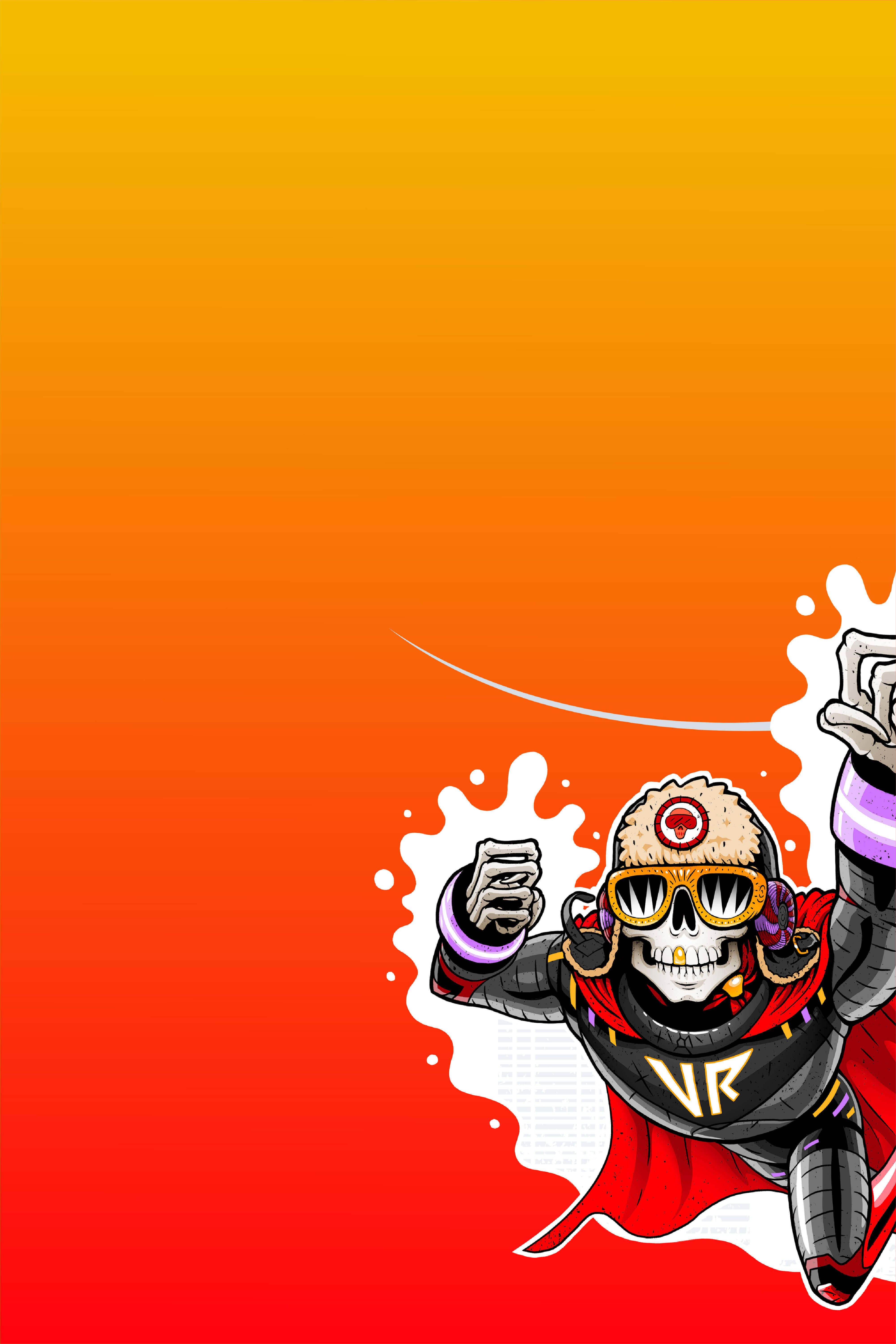 Voodoo Ranger Hop Avenger character on an orange to red gradient background